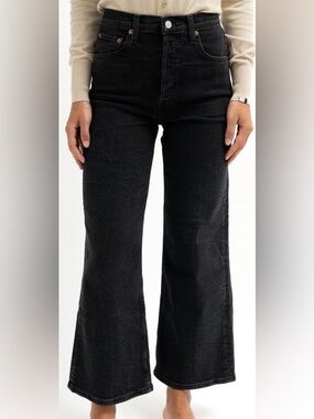 Re/Done Black High-Rise Wide Leg Cropped Jeans